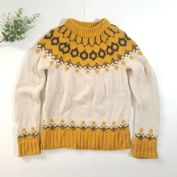 Nasty Gal J.O.A. Malia Mock Neck Sweater JOA Chunky Knit Fair Isle - Picture 12 of 16